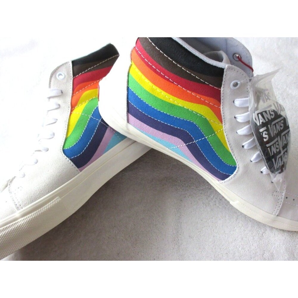 Vans Men's Skate Sk8-Hi Pride White Rainbow Suede Canvas shoes Sizes NIB - Picture 5 of 6